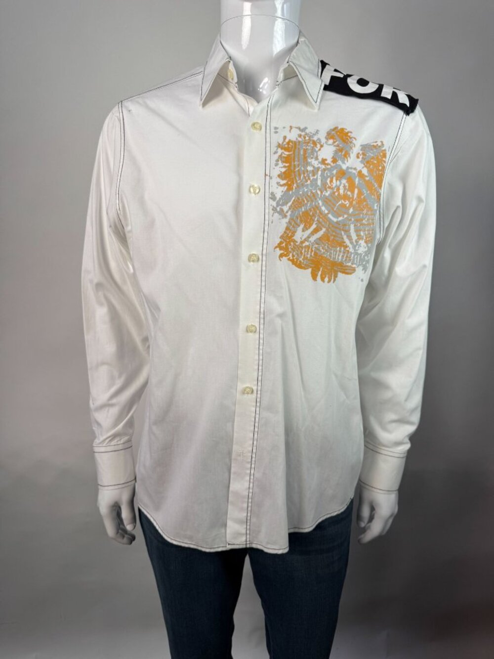 Zeuz Mens Button-Up Shirt With Eagle Graphic & FOR Text On Shoulder M 100% Cotto